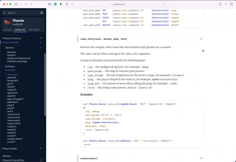 Short screencast of a user clicking on the "link to source code" button on the
documentation for a function